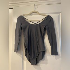 Aerie Grey long sleeved body suit with cutest back detail in size small